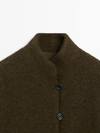 Short alpaca and wool blend cardigan