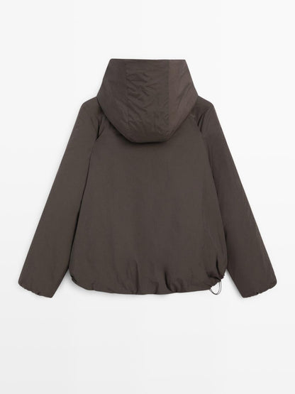 Water-repellent bomber jacket with hood