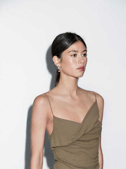 100% cotton top with asymmetric neckline