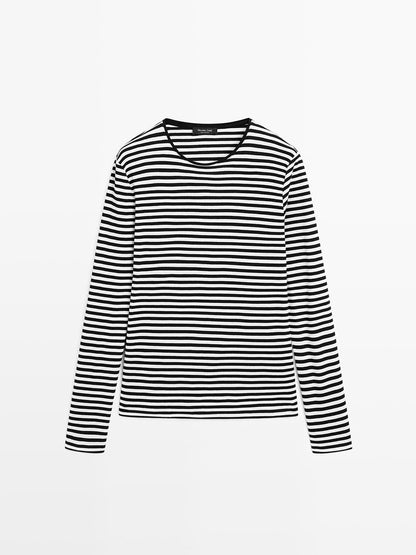 Striped long sleeve T-shirt with contrast detail