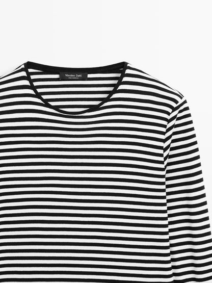 Striped long sleeve T-shirt with contrast detail