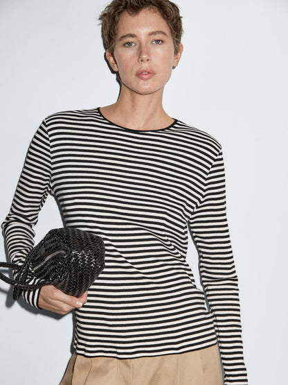 Striped long sleeve T-shirt with contrast detail