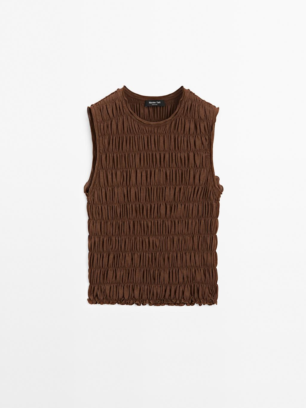 Gathered cotton blend top