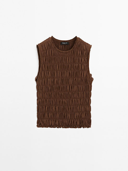 Gathered cotton blend top