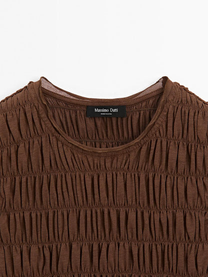 Gathered cotton blend top