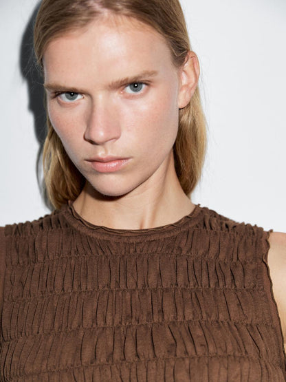 Gathered cotton blend top