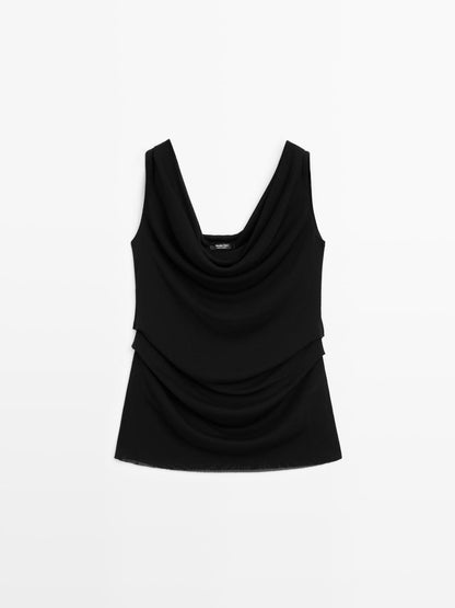 Flowing draped neck top