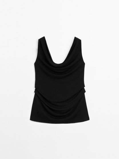 Flowing draped neck top