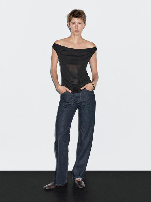 Flowing draped neck top