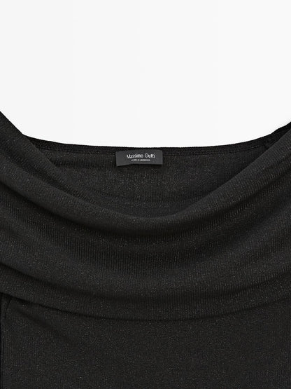 Ribbed long sleeve T-shirt with metallic finish