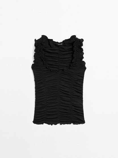 Creased-effect cotton top