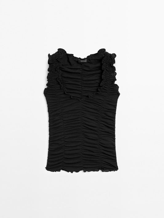 Creased-effect cotton top