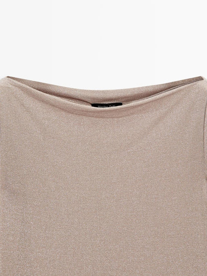 Boat neck T-shirt with metallic finish