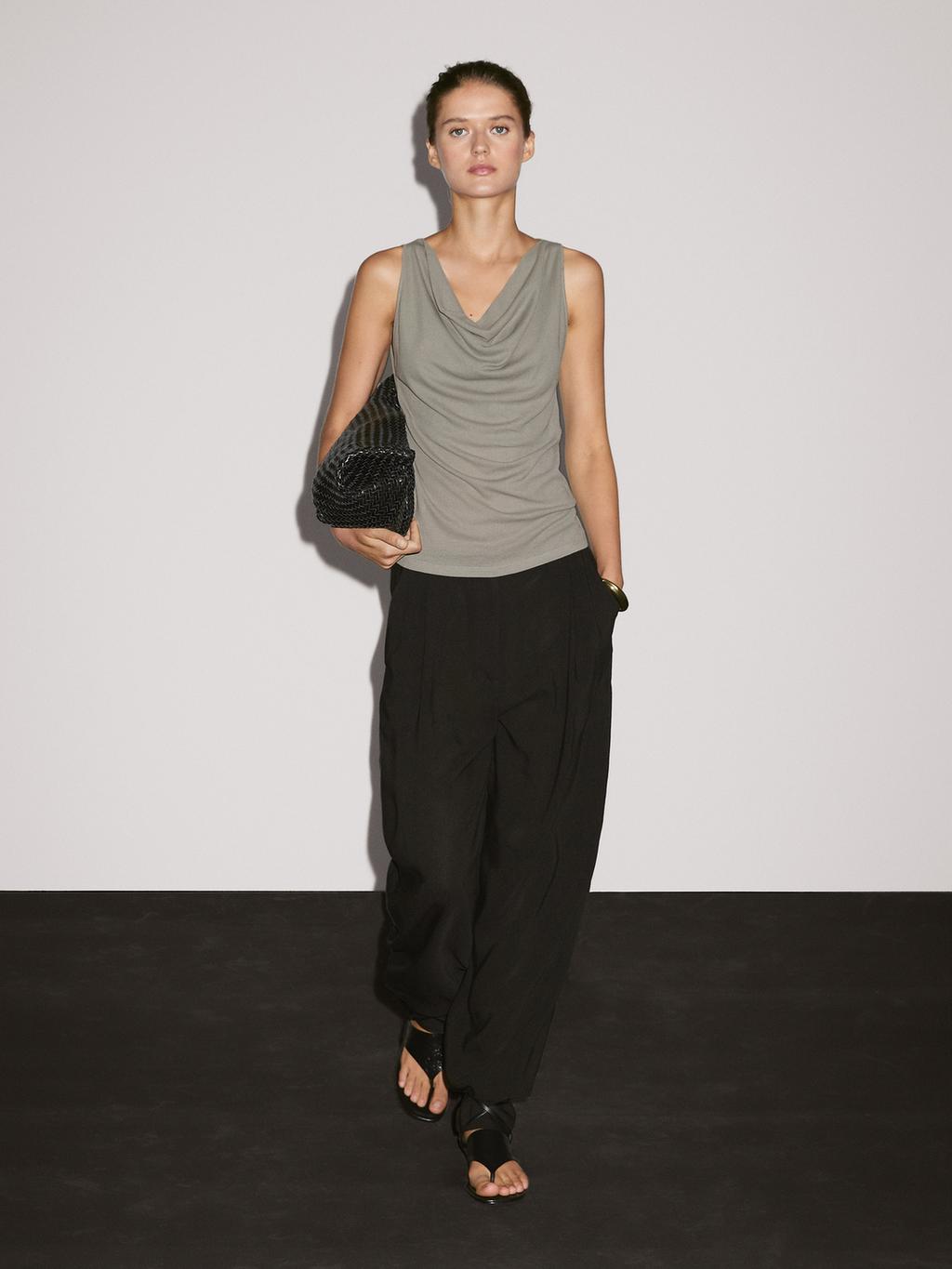 100% cotton top with draped neckline