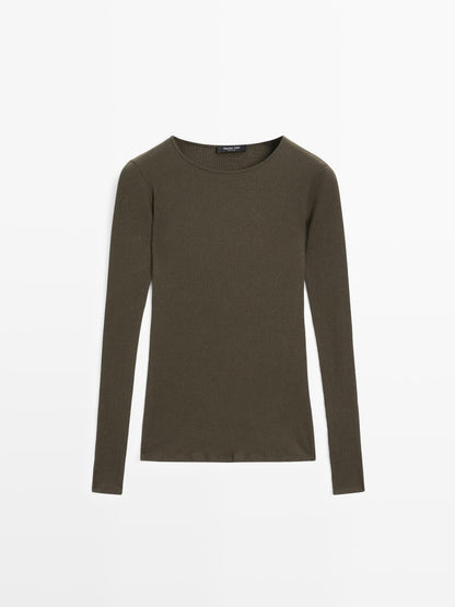 Long sleeve T-shirt with ribbed detail