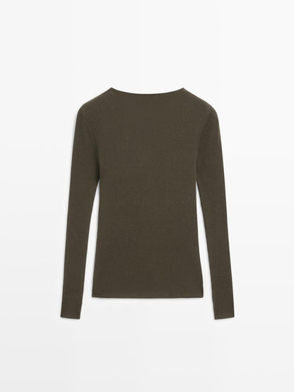Long sleeve T-shirt with ribbed detail