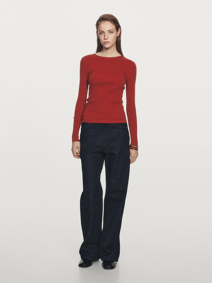 Long sleeve T-shirt with ribbed detail