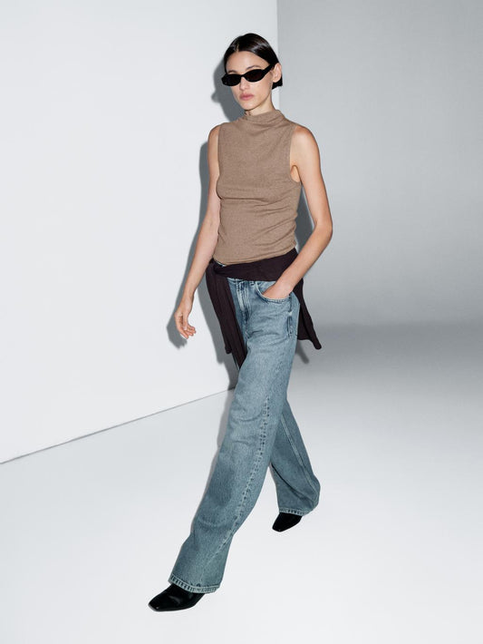 100% cotton funnel neck top