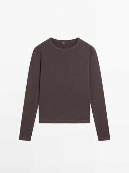 Ribbed long sleeve melange T-shirt