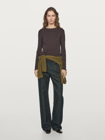 Ribbed long sleeve melange T-shirt