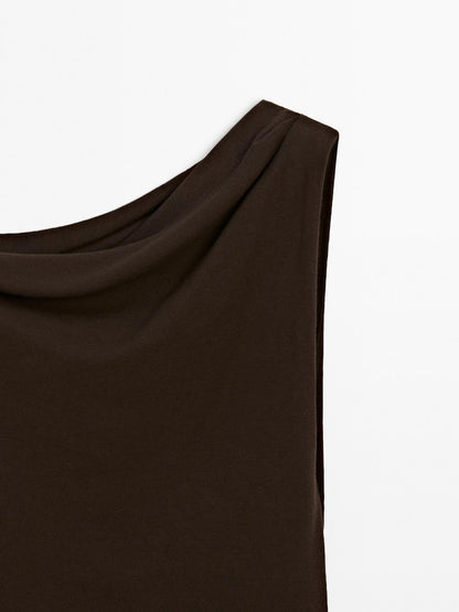 Draped cotton top with knot detail