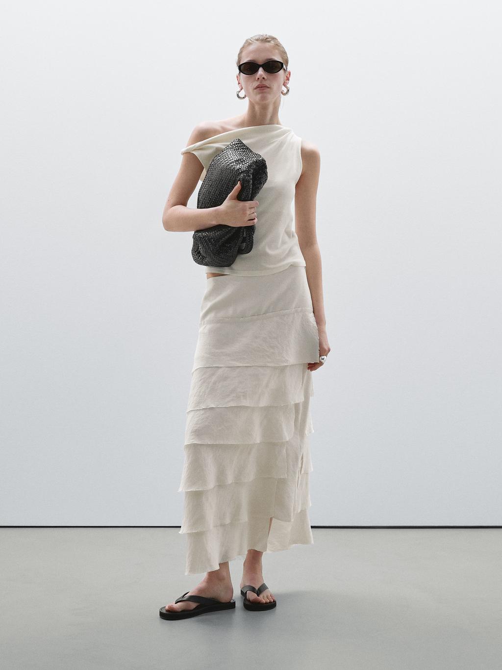 Draped cotton top with knot detail