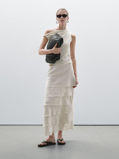 Draped cotton top with knot detail