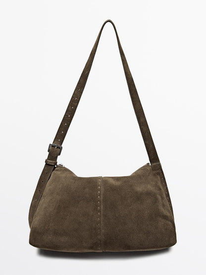 Split suede leather crossbody bag