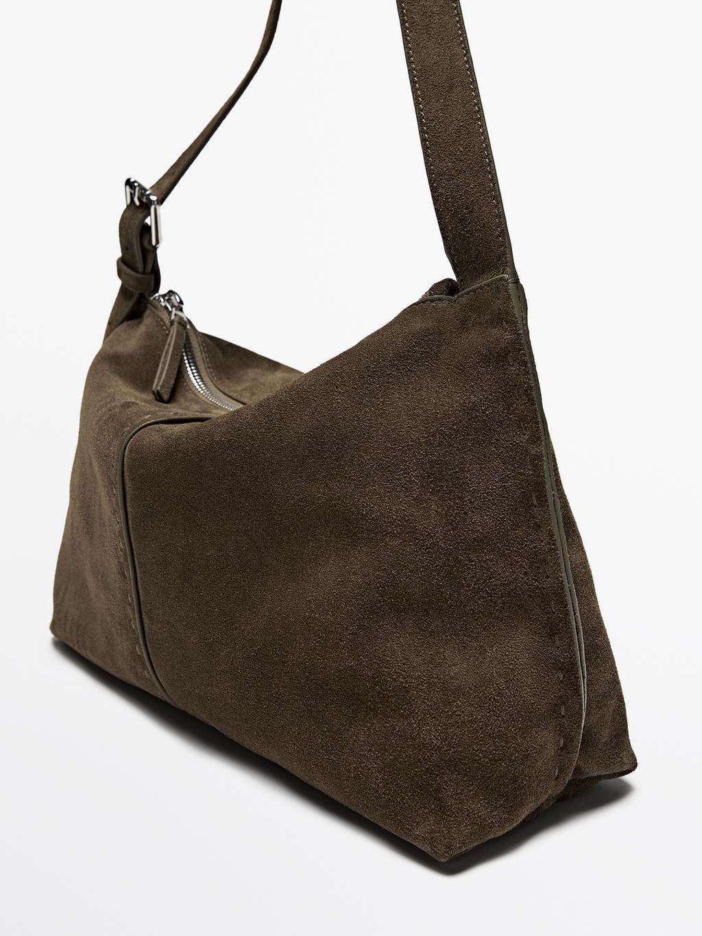 Split suede leather crossbody bag
