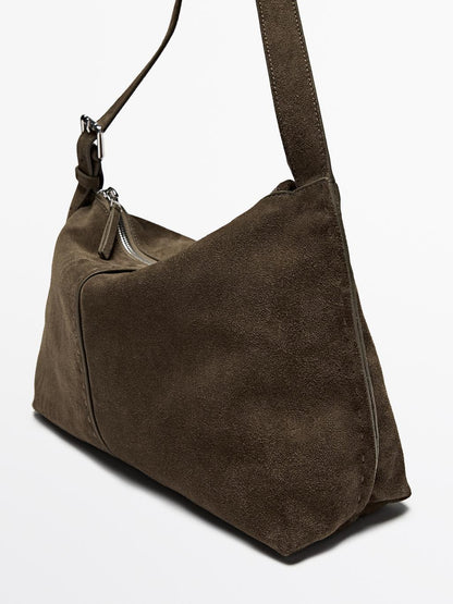 Split suede leather crossbody bag
