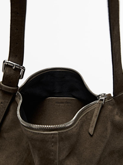 Split suede leather crossbody bag