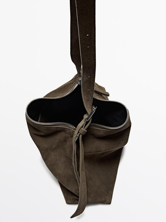 Split suede leather crossbody bag
