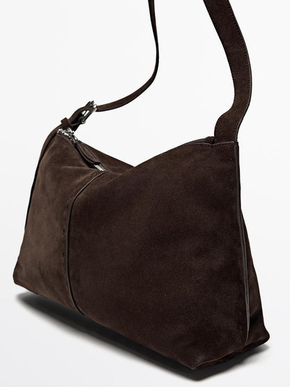 Split suede leather crossbody bag