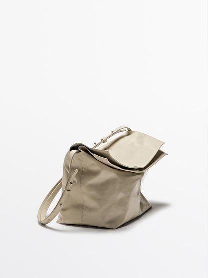 Crackled nappa leather flap bag