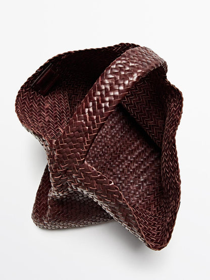 Braided nappa leather shopper bag