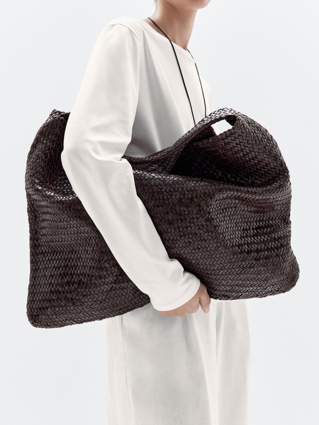 Nappa leather woven maxi tote bag