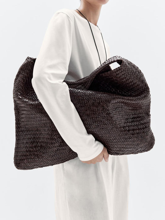 Nappa leather woven maxi tote bag