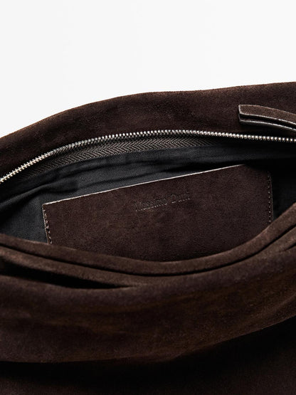 Leather and split leather medium bag with compartments