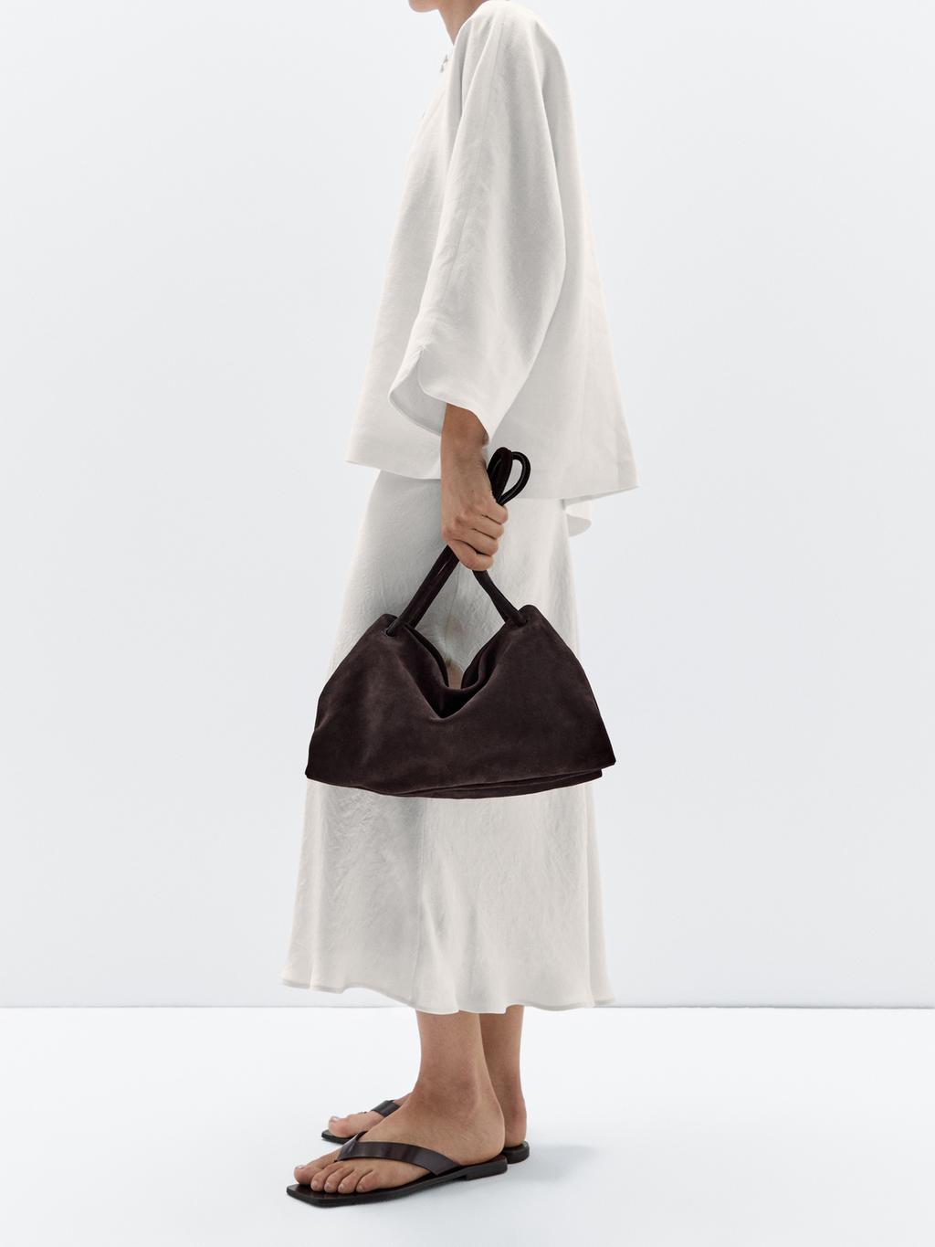 Leather and split leather medium bag with compartments