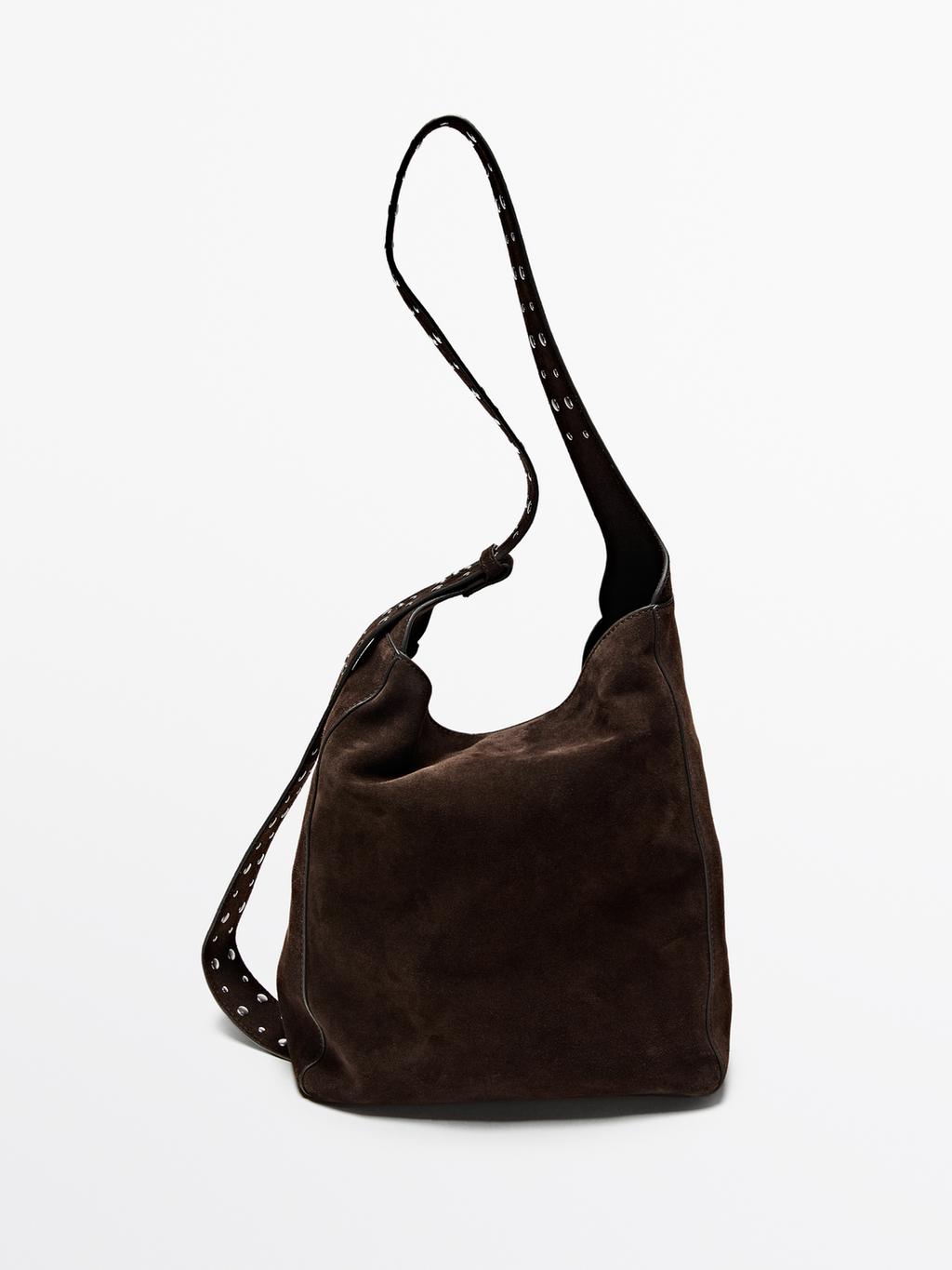 Split leather maxi bucket bag