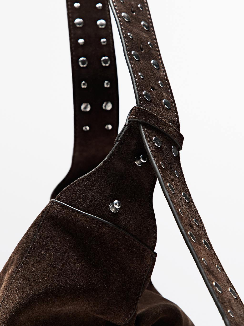 Split leather maxi bucket bag