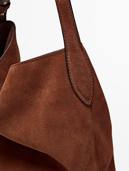Split suede leather bucket bag