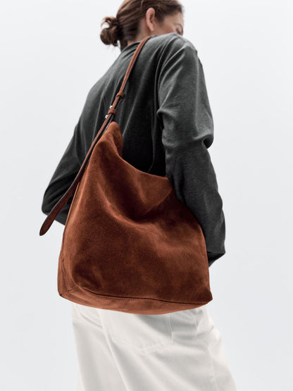 Split suede leather bucket bag