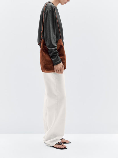 Split suede leather bucket bag