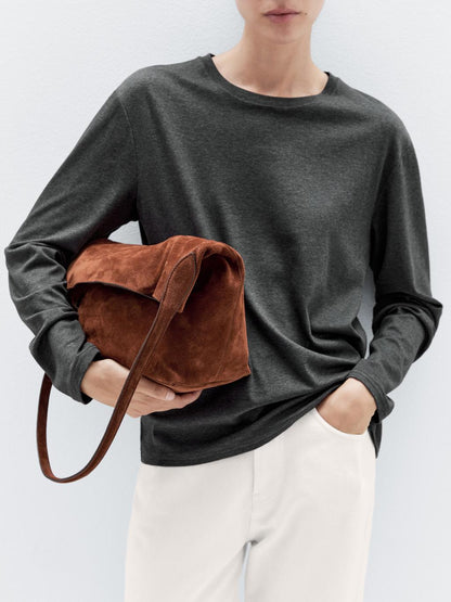 Split suede leather bucket bag