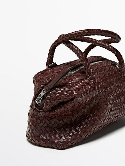 Small woven nappa leather satchel bag