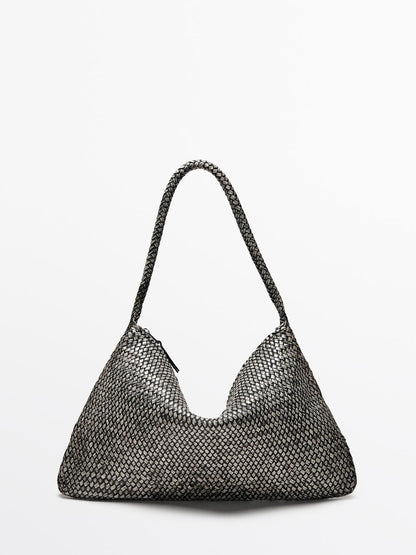Large braided nappa leather shoulder bag