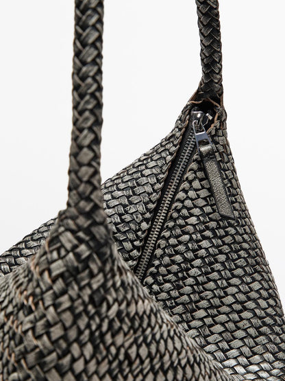 Large braided nappa leather shoulder bag