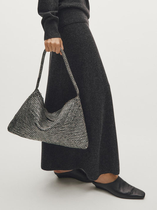 Large braided nappa leather shoulder bag