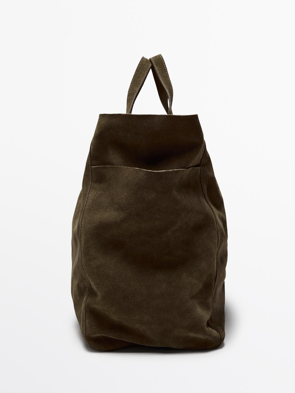 Leather and split leather maxi shopper bag